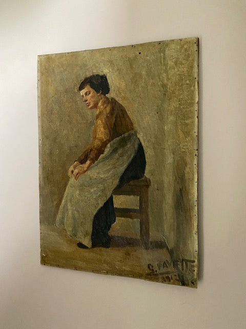 Belgian Artist S. Favette 1912 - Portrait of a Maid Oil Painting