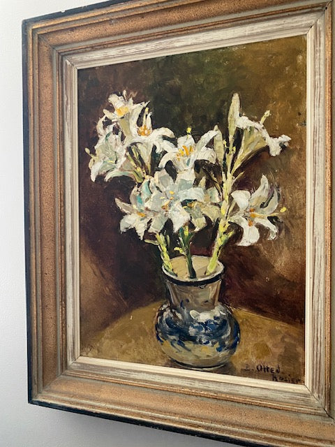 Ornate Vase of Irises Framed Oil Painting