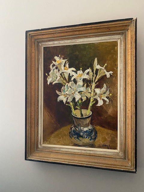 Ornate Vase of Irises Framed Oil Painting