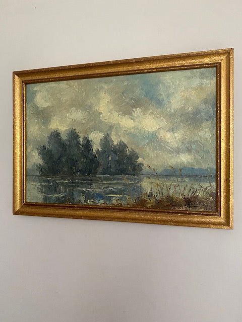 Blue and White Seascape Framed Oil Painting