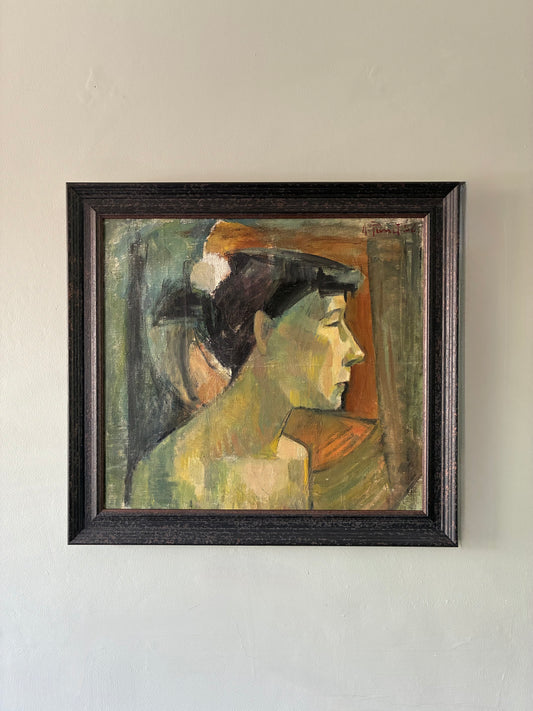 French 1950’s Side Profile Oil on Canvas