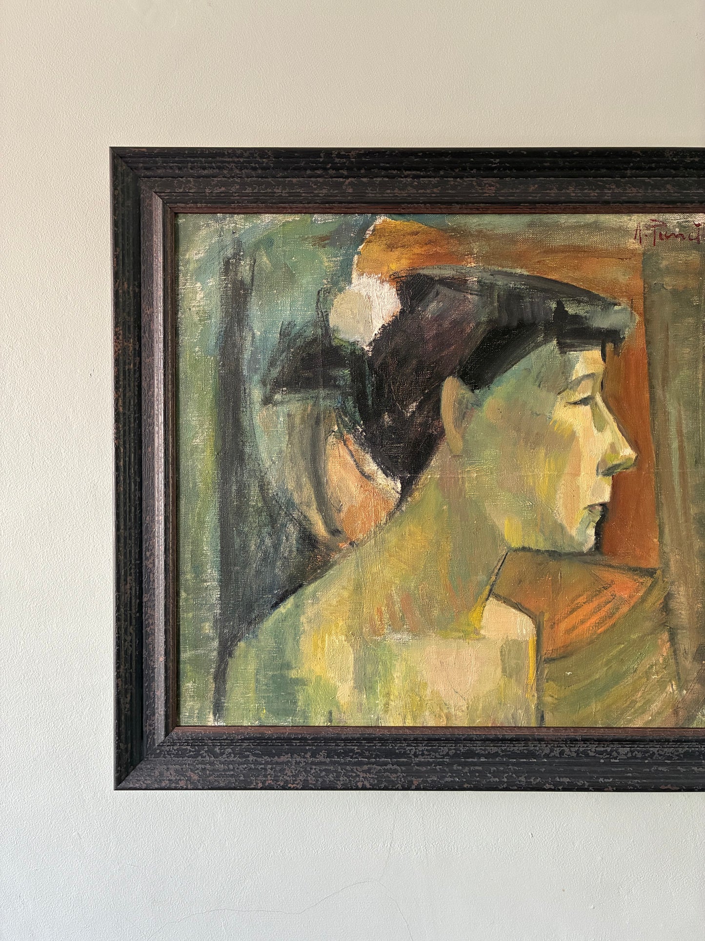 French 1950’s Side Profile Oil on Canvas