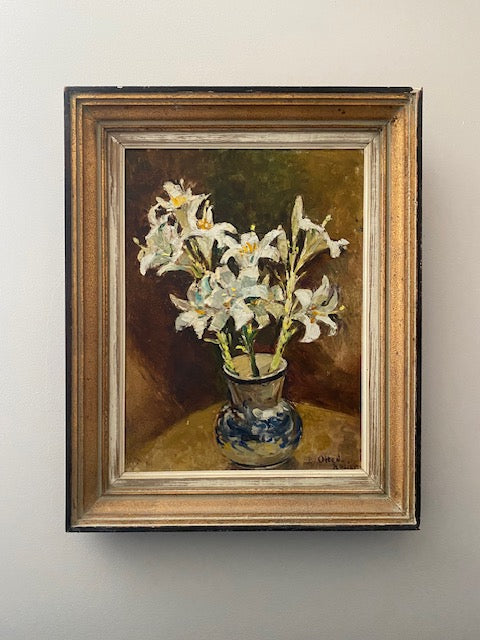 Ornate Vase of Irises Framed Oil Painting