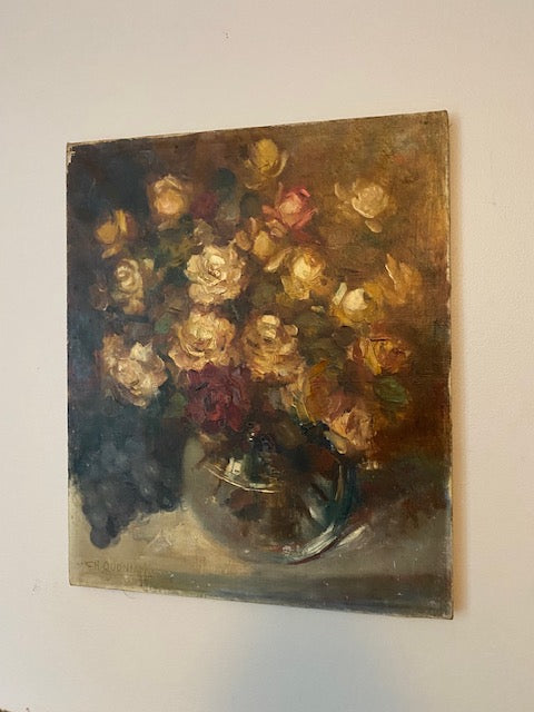 Roses in Glass Vase Oil Painting on Canvas - C.H. Quoniam