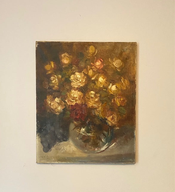 Roses in Glass Vase Oil Painting on Canvas - C.H. Quoniam