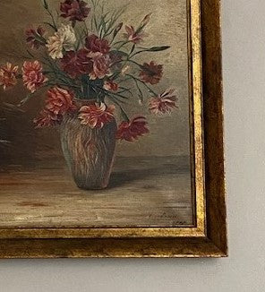 SALE - Belgian Floral in Decorative Vase - Oil Painting Antique Frame