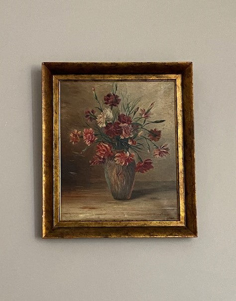 SALE - Belgian Floral in Decorative Vase - Oil Painting Antique Frame