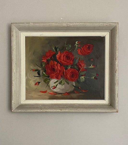 Belgian Red Roses Oil Painting - Pale Grey Frame