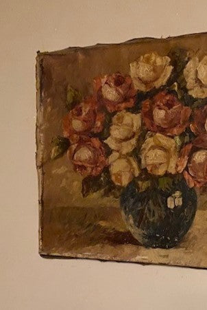 Belgian Floral Roses in Decorative Vase - Oil Painting on Canvas