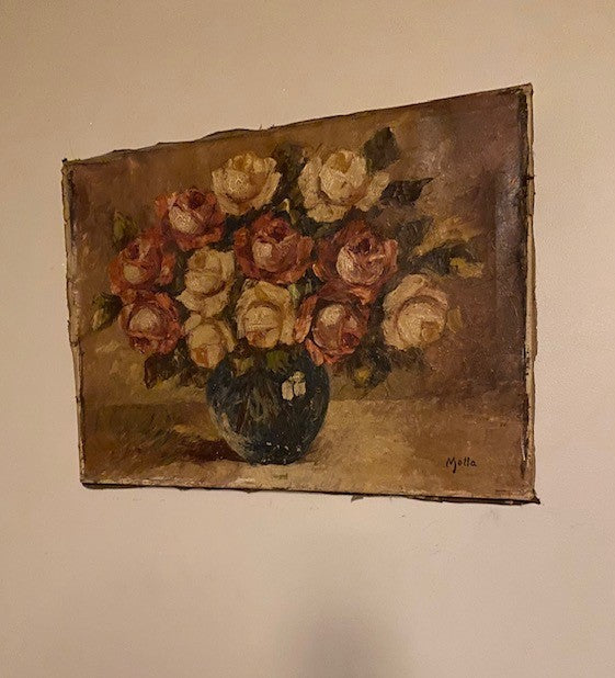 Belgian Floral Roses in Decorative Vase - Oil Painting on Canvas