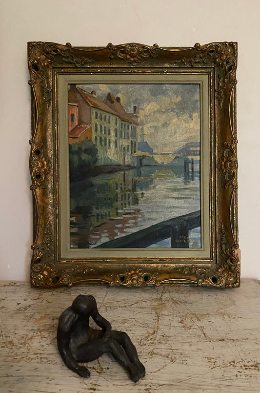 Fred Walselan 1923 Beside the Water Oil Painting