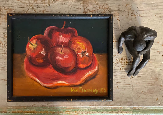 Mid Century Red Apples Oil Painting