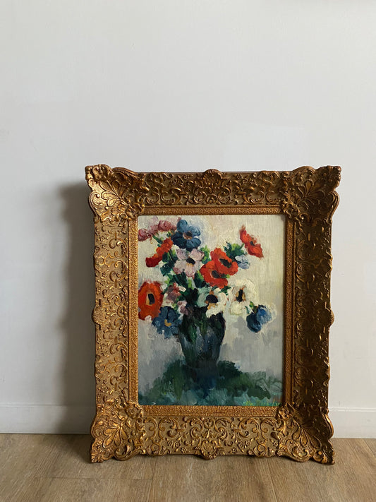 Anemones Mid Century Oil Painting