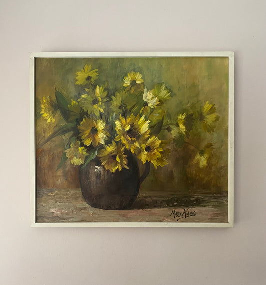Mid Century Daisies Floral Oil Painting on Canvas