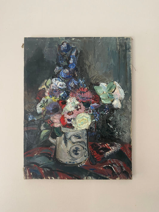 Mid Century Fragrant Floral Oil Painting on Canvas