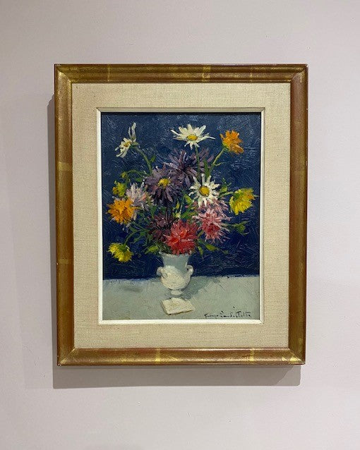 George Lambillotte Bright Flowers in Vase Oil Painting - Framed