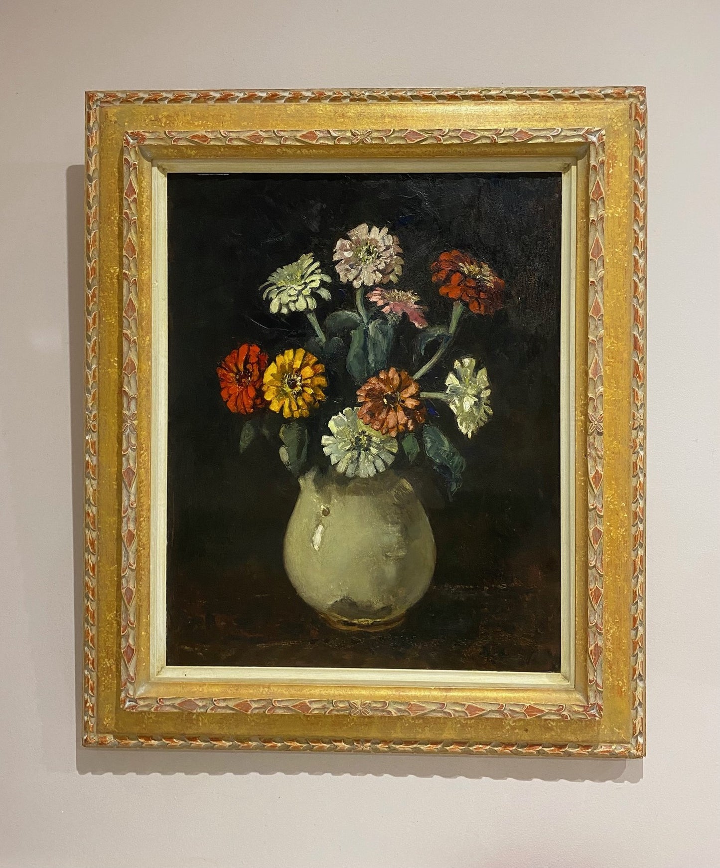 Zwart Floral Still Life Oil Painting on Board - Framed