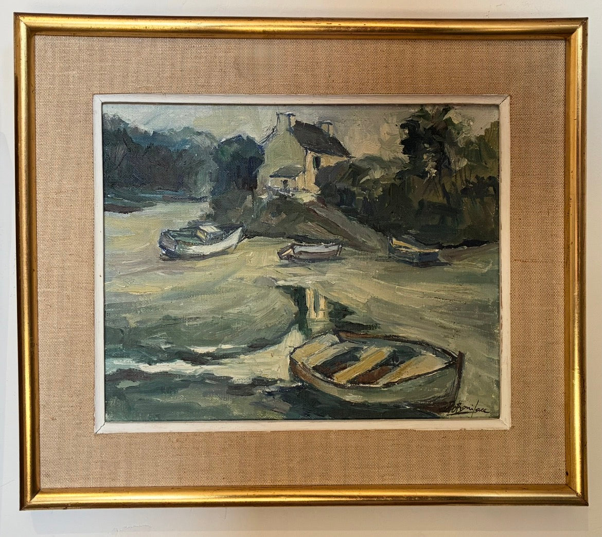 Boats Ashore Oil Painting