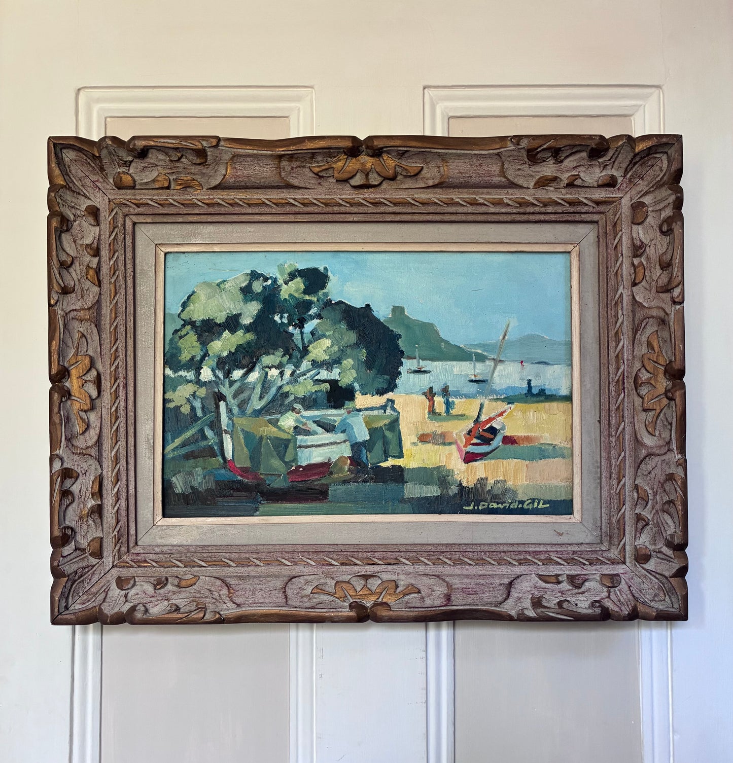 Sunnyside Stream Boat Oil Painting