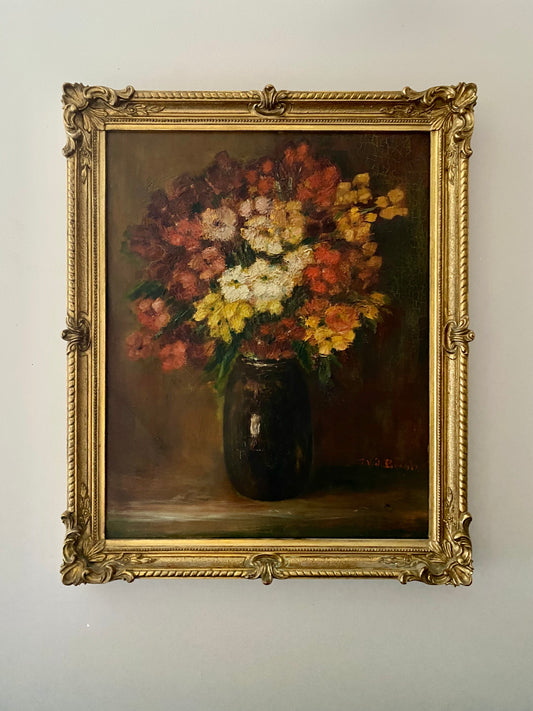 SALE - Autumnal Floral Oil on Canvas - L. V. De Bergh