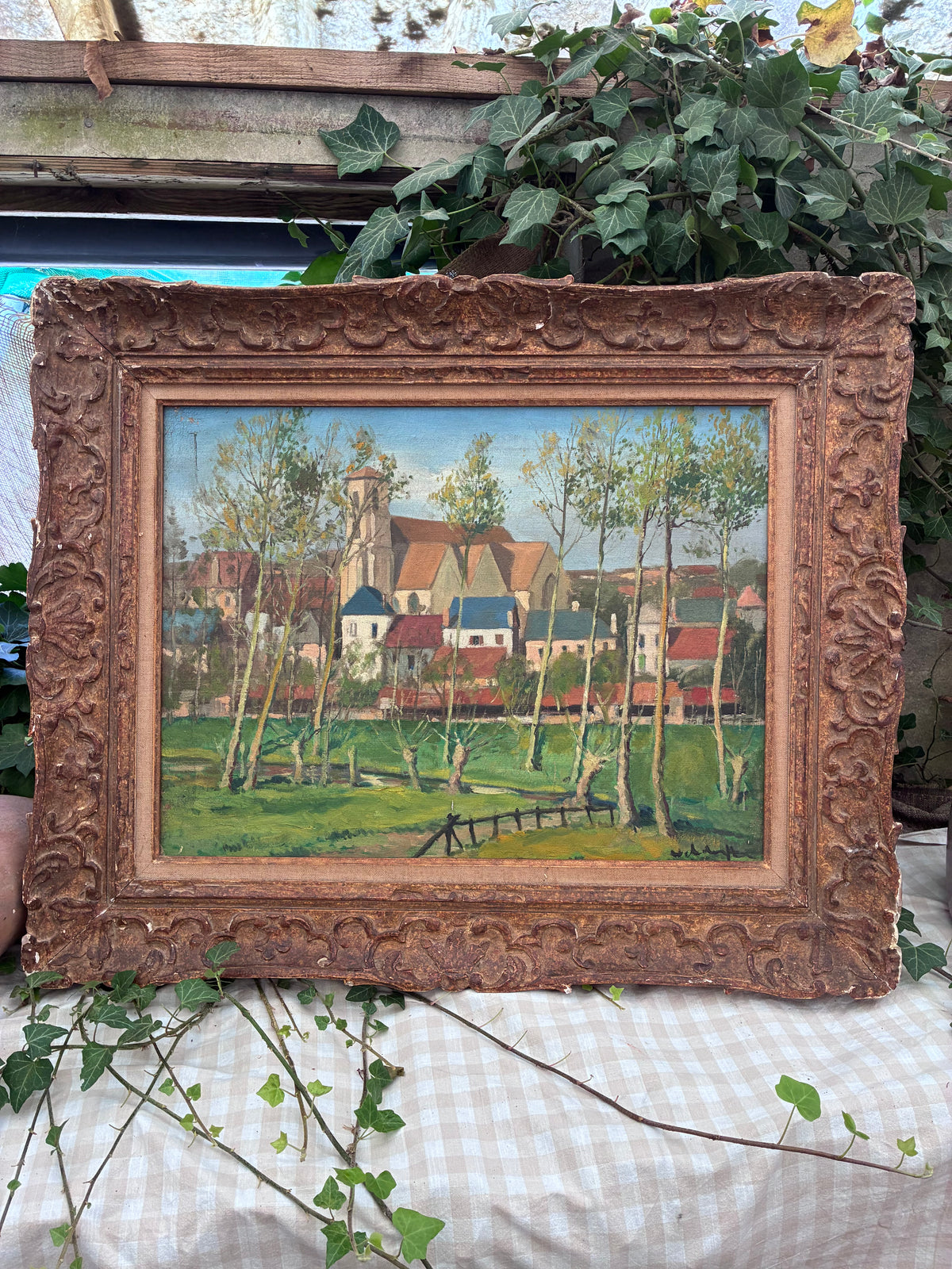 A Village in Nice Oil on Canvas Painting
