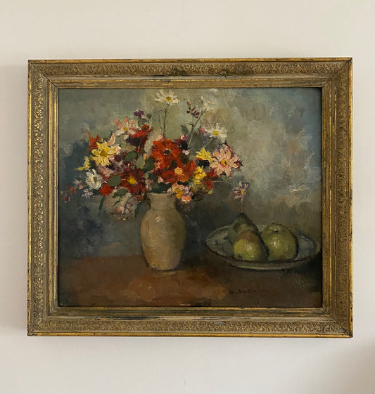 SALE - 1951 Apples and Flowers Oil on Canvas