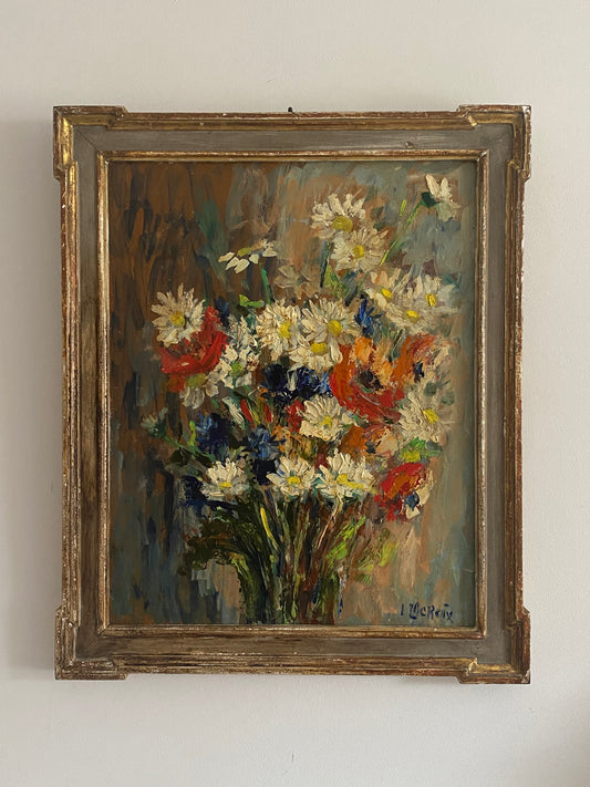 I. Lacroix Bright Spring Florals Oil Painting on Board