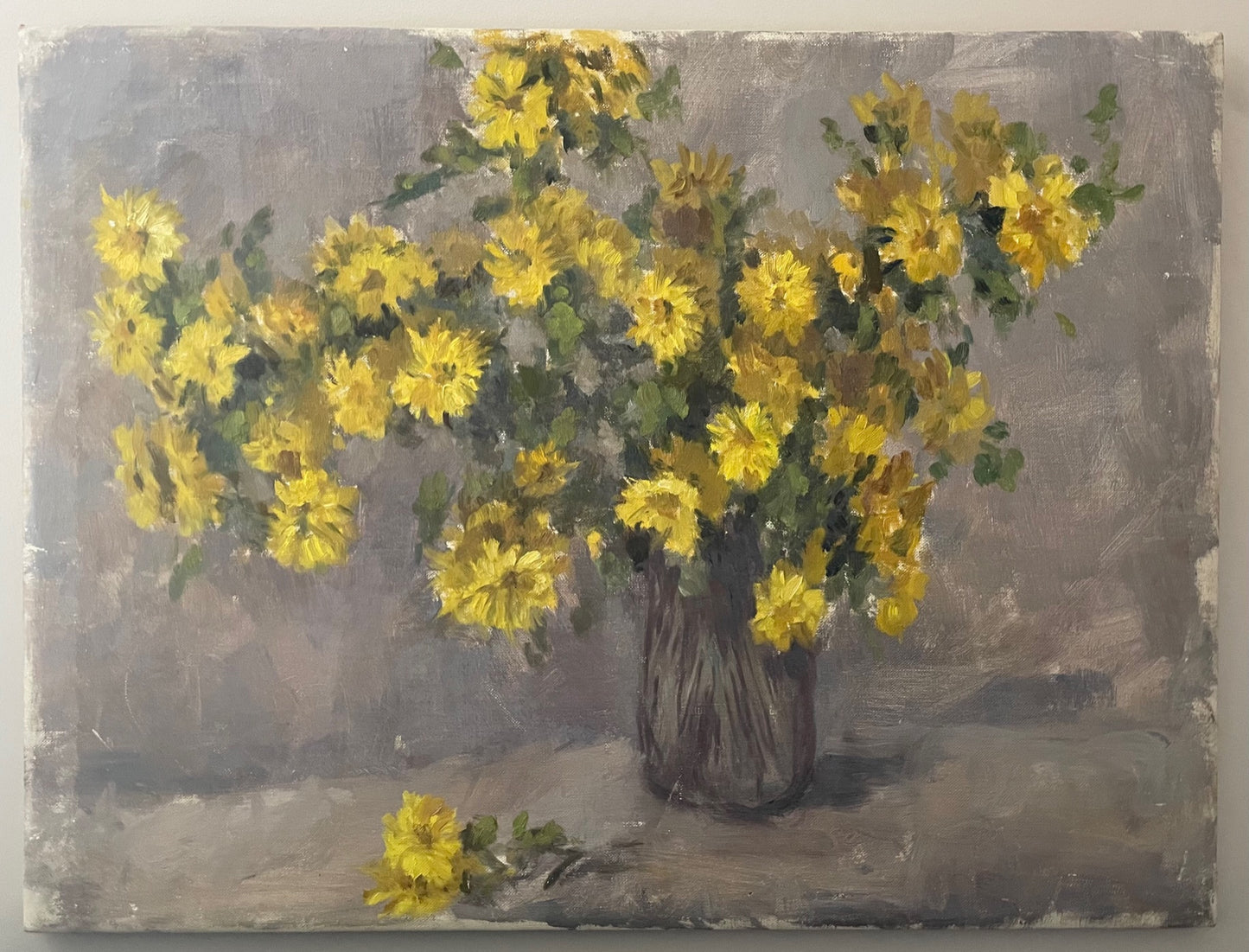 Large Beautiful Yellow Floral Painting - Oil on Canvas