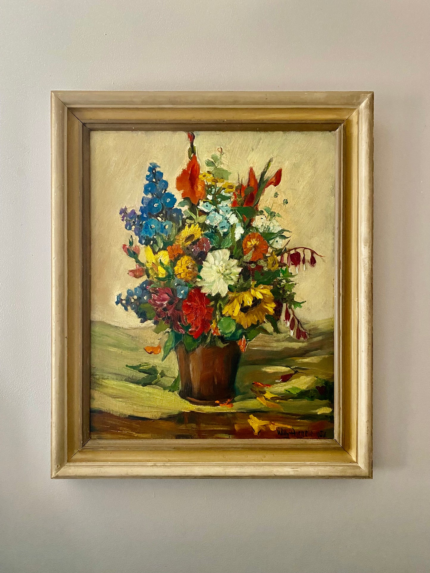 Happy Floral Framed Oil Painting