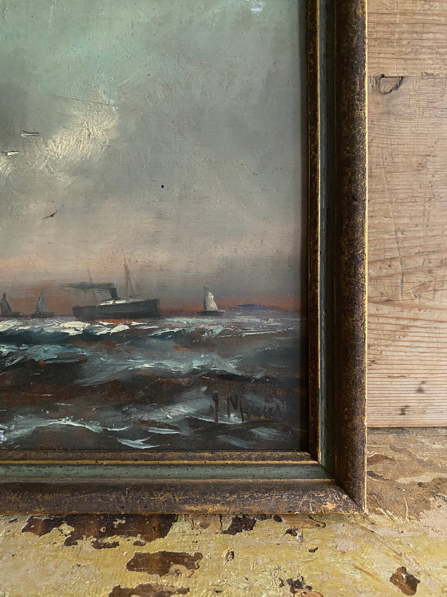 Out at Sea Framed Oil Painting