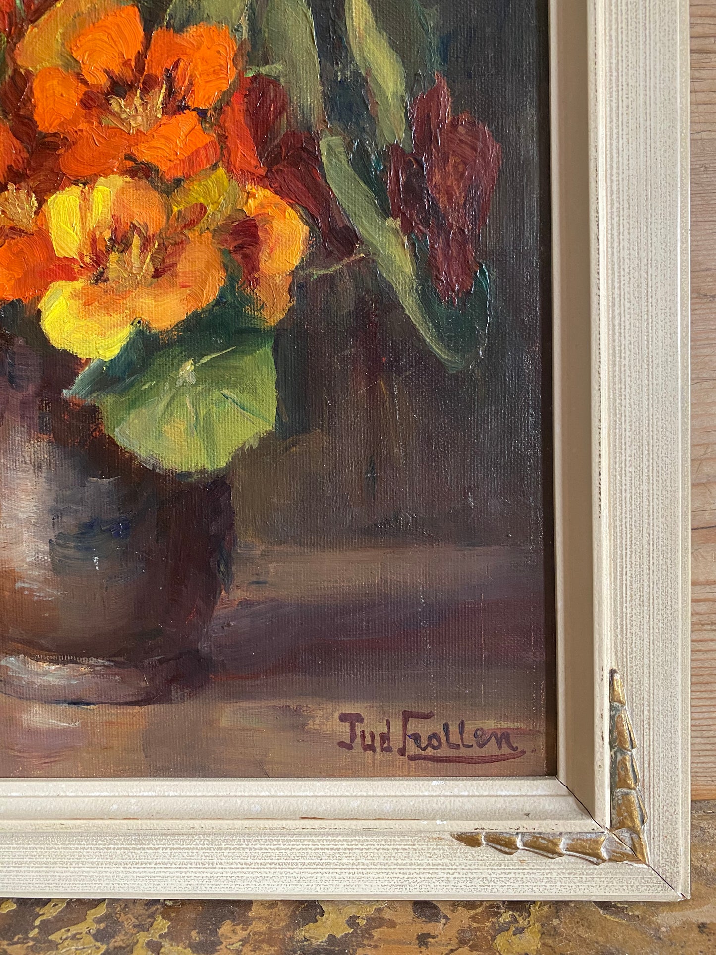 Jud Frollen Floral Oil Painting on Board