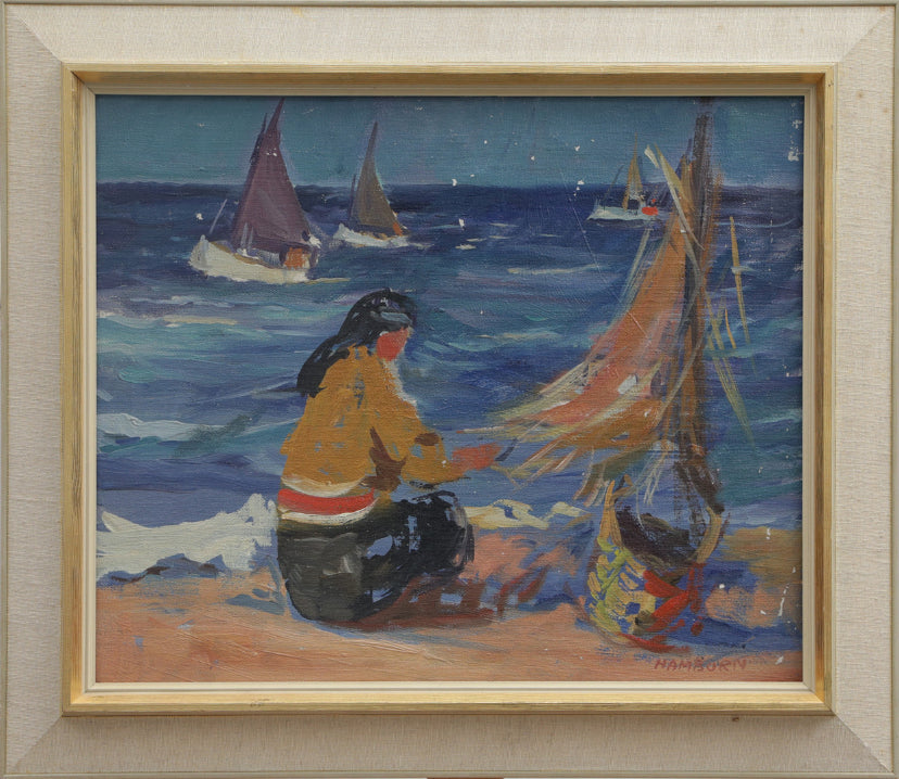 Axel Hamborn On the Shore Swedish Oil Painting on Canvas