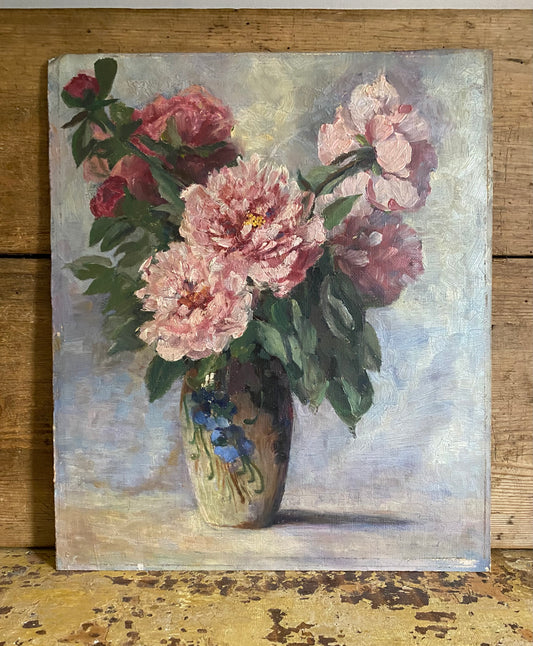 Pretty Peonies on Board Oil Painting