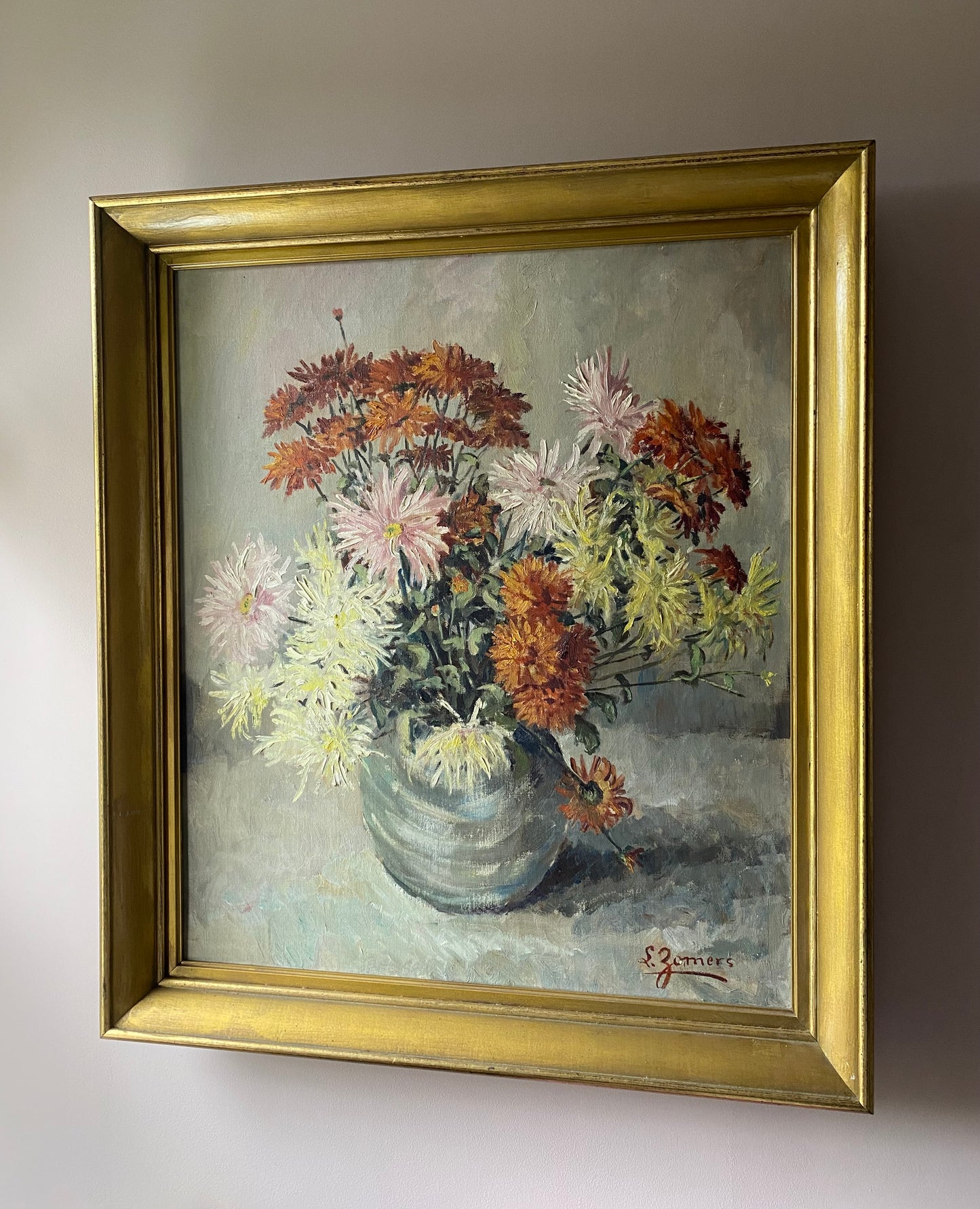 Huge Pastel Chrysanthemums Oil Painting