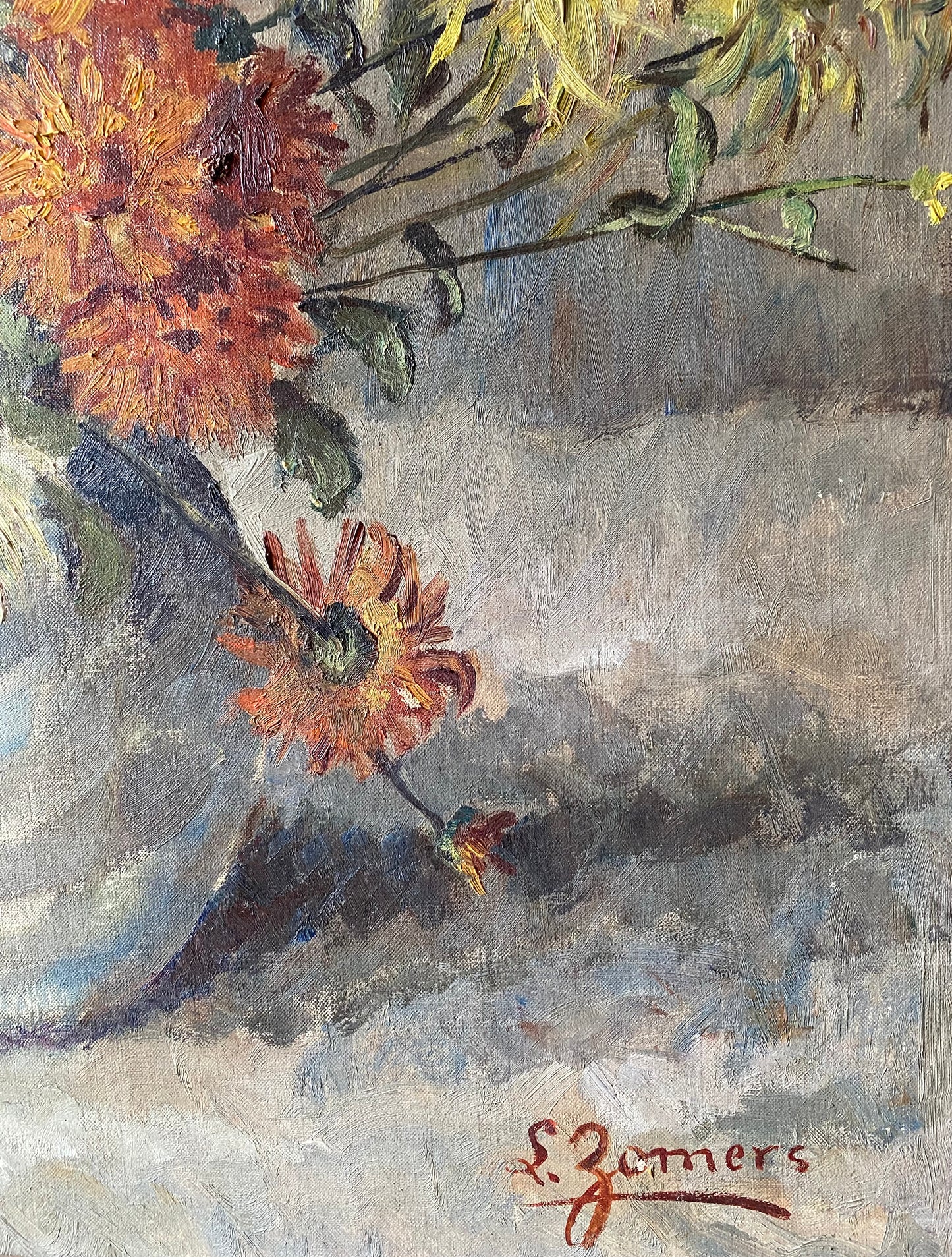 Huge Pastel Chrysanthemums Oil Painting