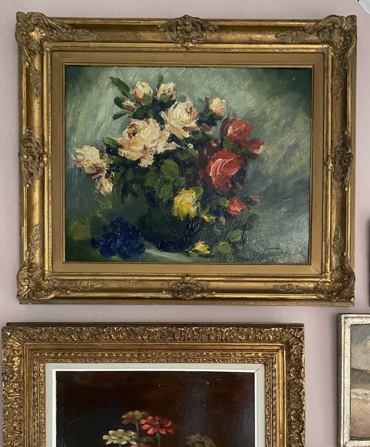 Impasto Roses Framed Oil Painting