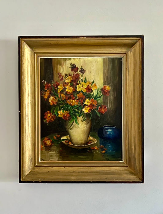 Beautiful Blooms in a Vase and Saucer Oil Painting