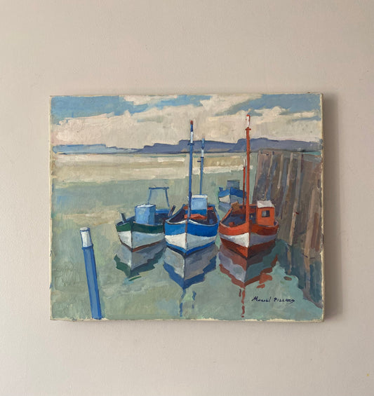 Boats at High Tide Oil Painting on Canvas