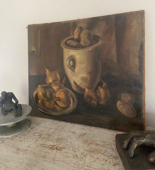 Onion and Potatoes Still Life Oil Painting on Canvas