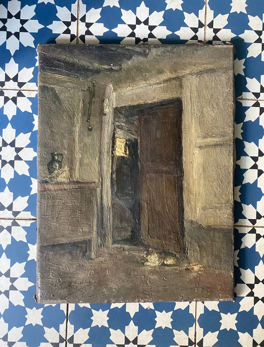 The Cat and the Door Oil Painting on Canvas
