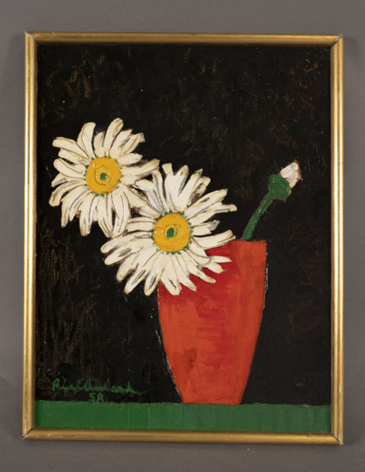 Daisies in a Red Vase Oil Painting