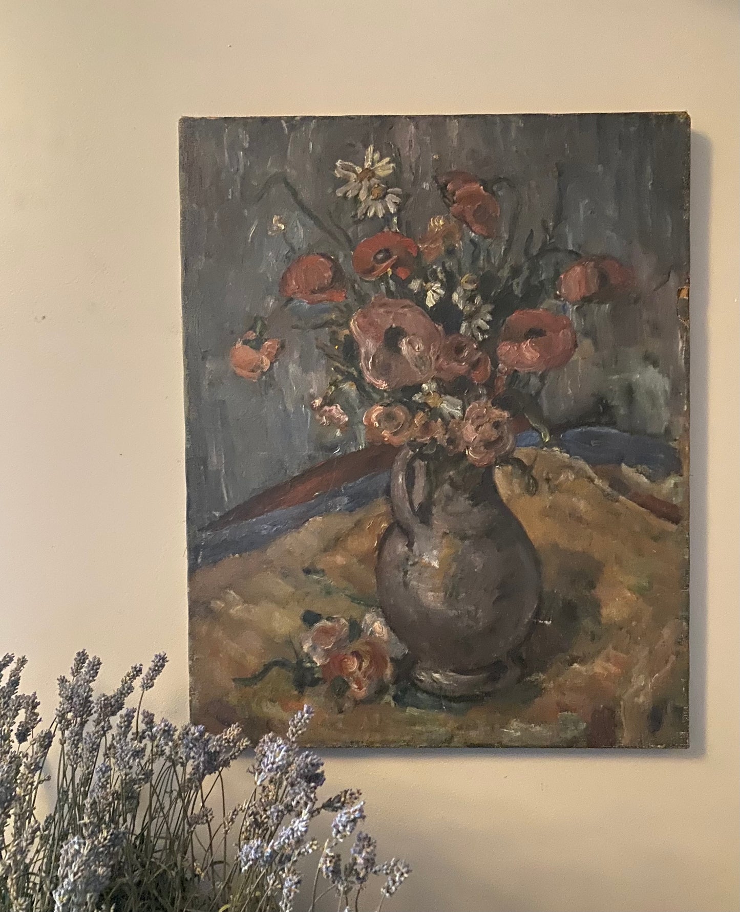 Mid Century Flowers Oil Painting on Canvas