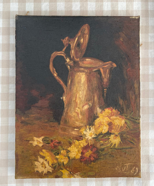 Daisies and the Coffee Pot Oil Painting on Canvas