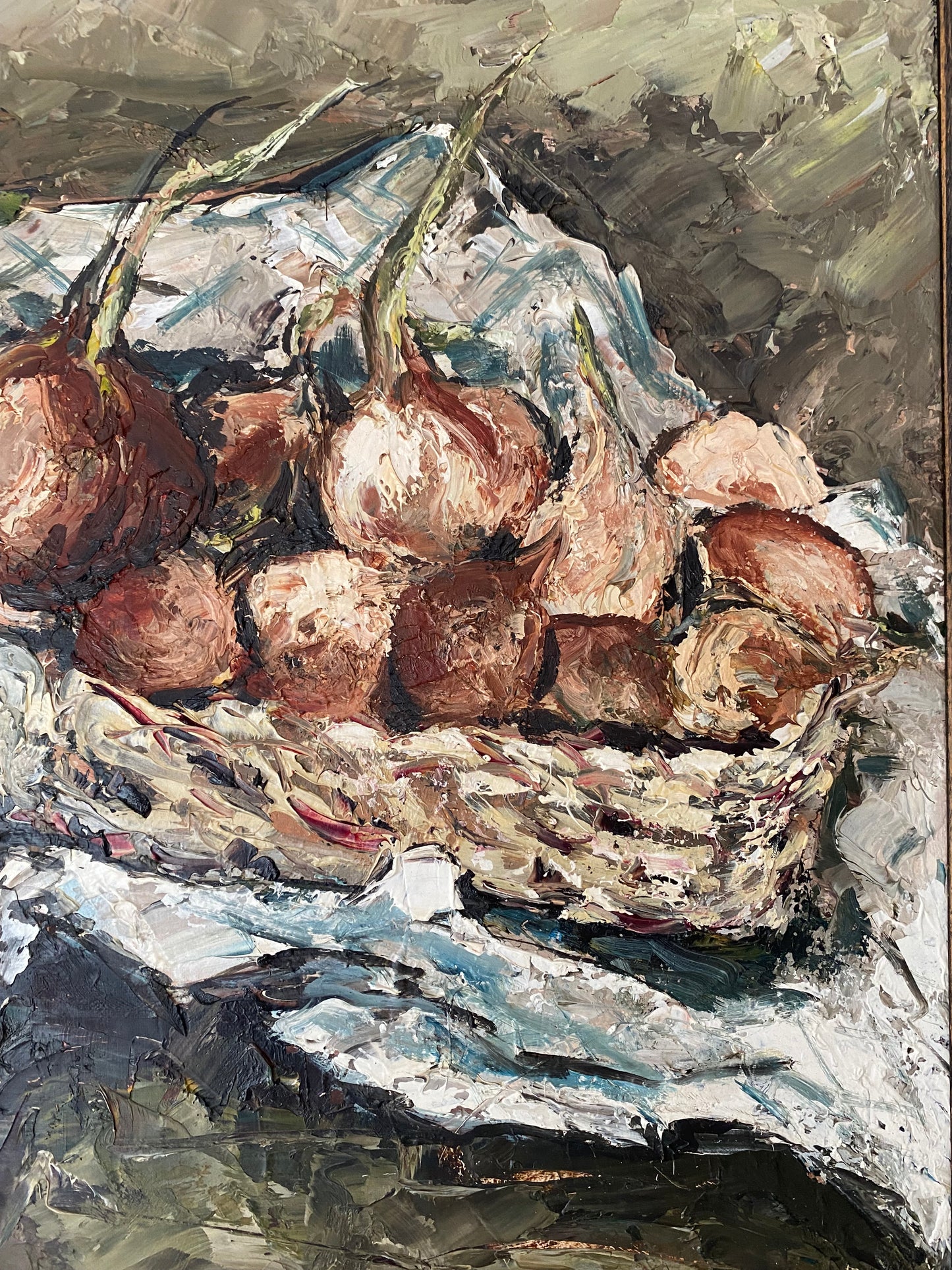 Muted French Onions and Garlic Oil on Canvas