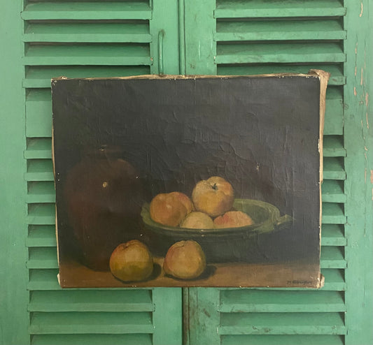Brown Pot and Apples Oil on Canvas