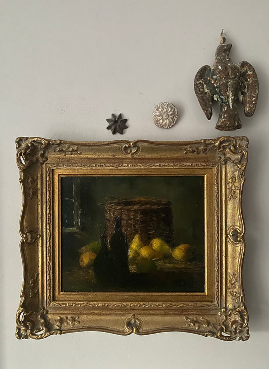 Frans Mortelmans Still Life Pears and the Bottle Basket Oil Painting