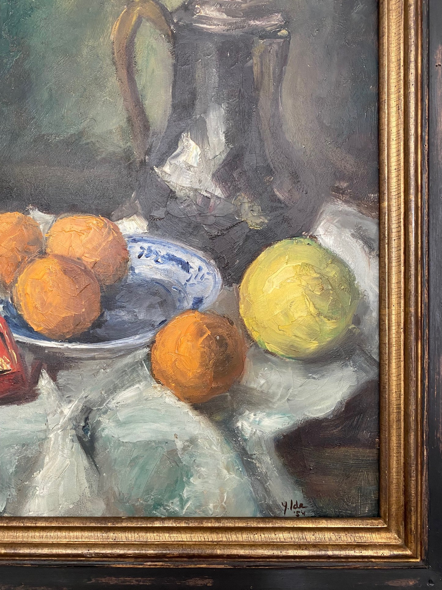 Mid Century Still Life Fruits Oil on Board Framed 1954