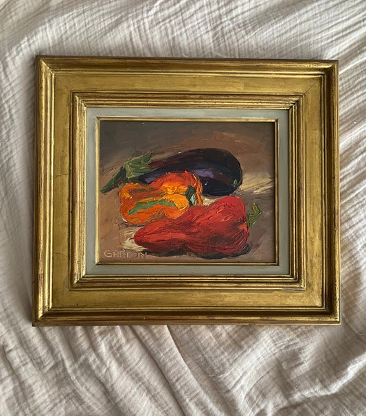 Aubergine and Peppers Oil Painting on Canvas