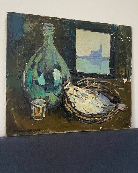 Dab and Bottle Still Life Oil on Canvas