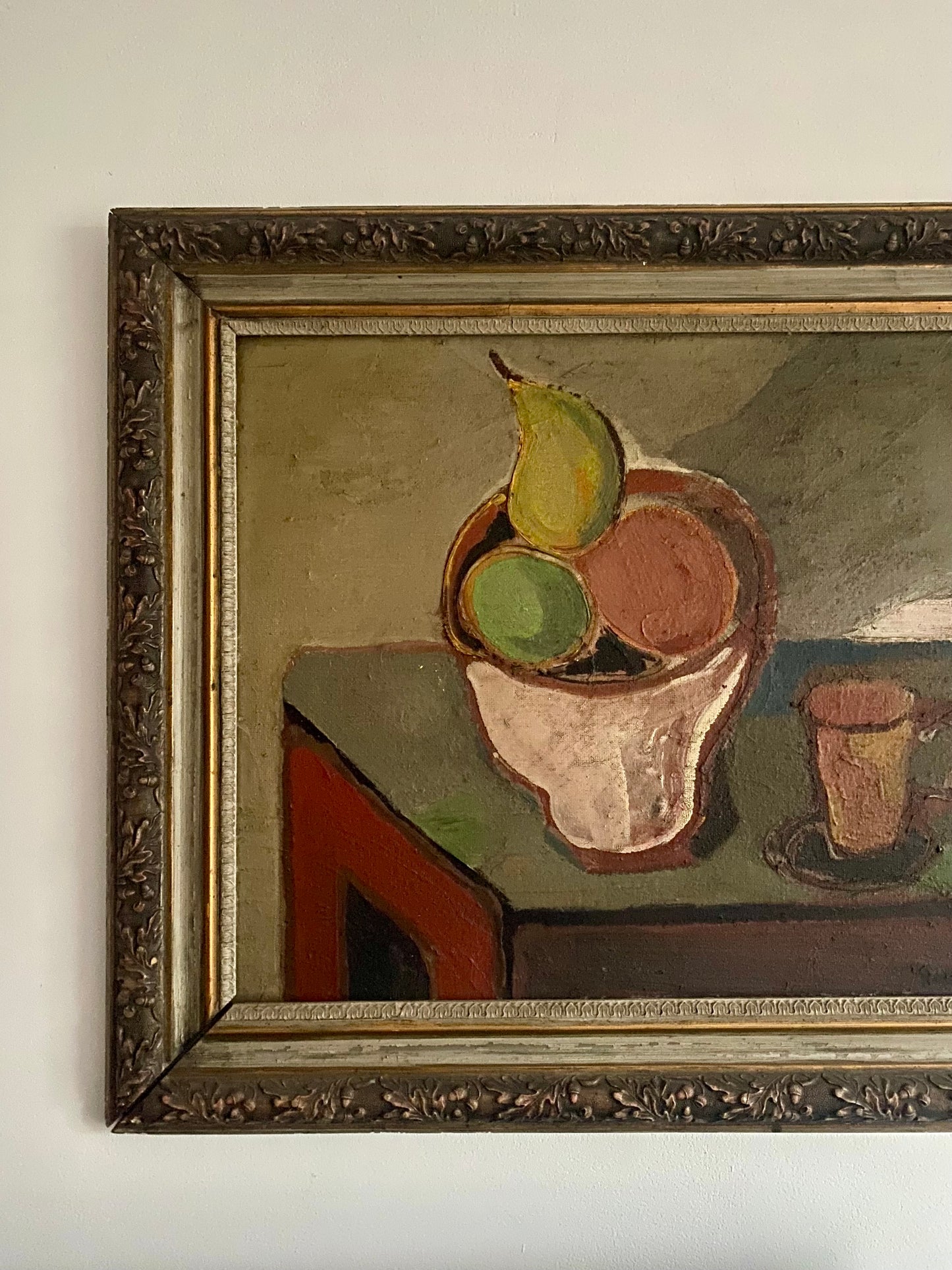 J Delhaye Bowl of Fruit Still Life Oil Painting
